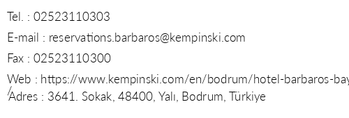 Kempinski Hotel Barbaros Bay Bodrum telefon numaralar, faks, e-mail, posta adresi ve iletiim bilgileri